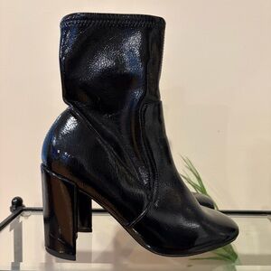 River Island Black Patent Leather Block Heel Ankle Boots 37 6.5